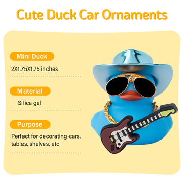 wonuu Car Decorations Laser Cowboy Hat Rubber Ducks, Dashboard Rubber Ducky for Car Ornament Cute Duck with Hat, Glasses, Neckla
