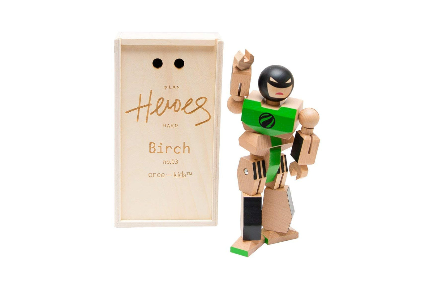 Once Kids Playhard Hero Action Figures – Birch Wood Baby Toys For Imaginative Play – Sturdy & Durable Hero Toy For Kids With Solid Wood Storage Box