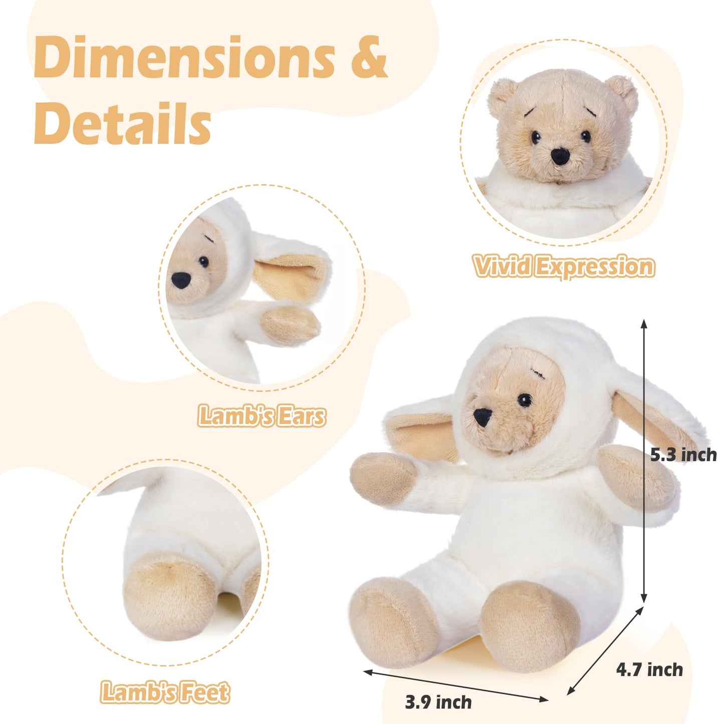 My Oli 7'' Plush Bear Costumed Lamb Hooded Stuffed Animal Bear Stuffed Lamb Plush Toys Gift For Kids Boys Girls