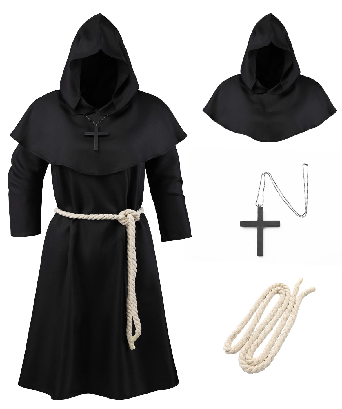 Knelor Kids Monk Friar Hooded Robe Priest Robe Halloween Cosplay Cloak Costume For Boys And Girls