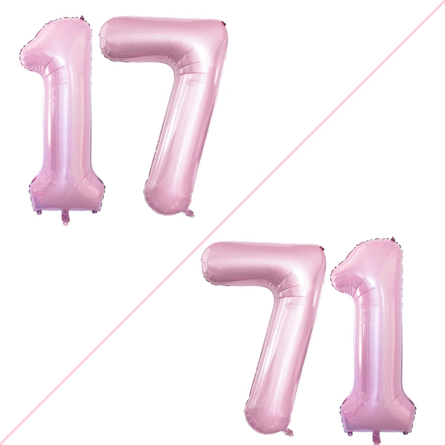 Goer Number 17 Balloons For 17Th Birthday Sweet 17 Party Decorations,42 Inch Jumbo Foil Helium 71 Balloons For 71St Birthday Party Decoration (Light Pink)