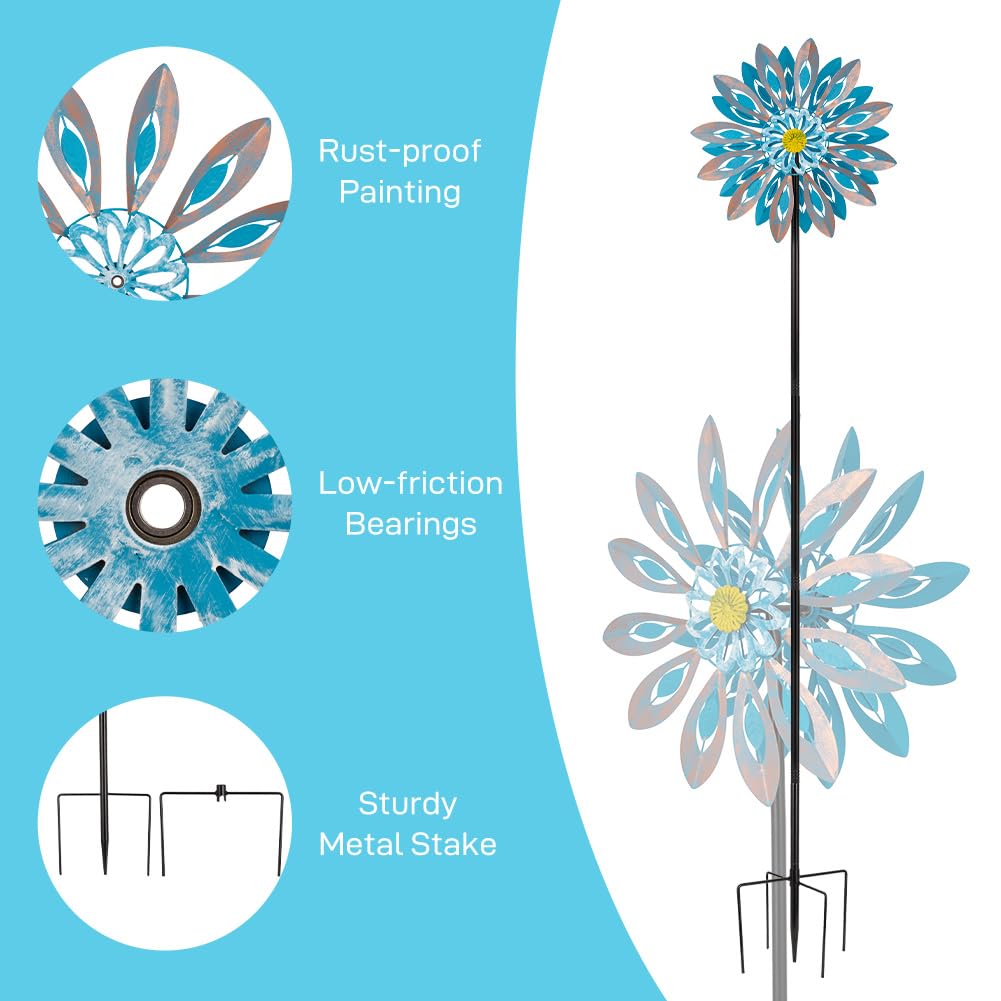 Viveta Wind Spinners,18 * 81'' Large Outdoor Wind Spinner,Double-Side Wind Sculpture With 4 Sturdy Stake,Metal Windmill For Yard