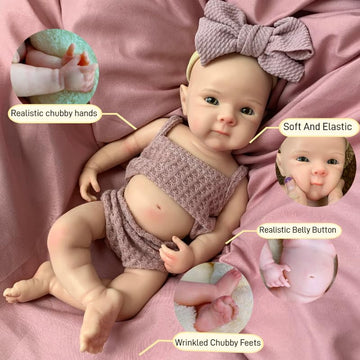 Yokyyi Reborn Baby Doll - 13 Inch Bettie Anatomically Correct Realistic Soft Silicone Doll with Dark Pink Bow Dress