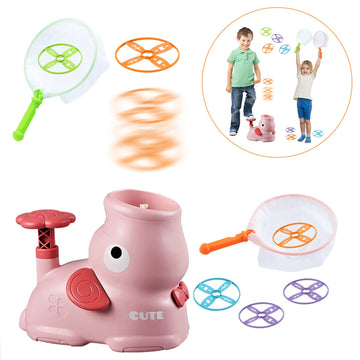 Kuthsic Outdoor Toys For Kids Ages 4-8, Flying Disc Launcher Toy For Kids With 8 Flying Discs 2 Net Pockets Kids Outside Toys For 4 5 6 7 8 Years Old Kids Toys For Birthday Christmas New Year(Pink)