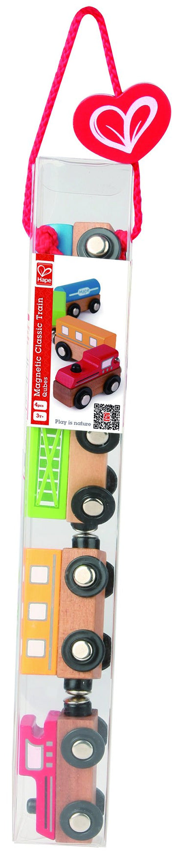 Hape Qubes Wooden Magnetic Classic Train Set L: 1.6, W: 1.6, H: 12.2 Inch