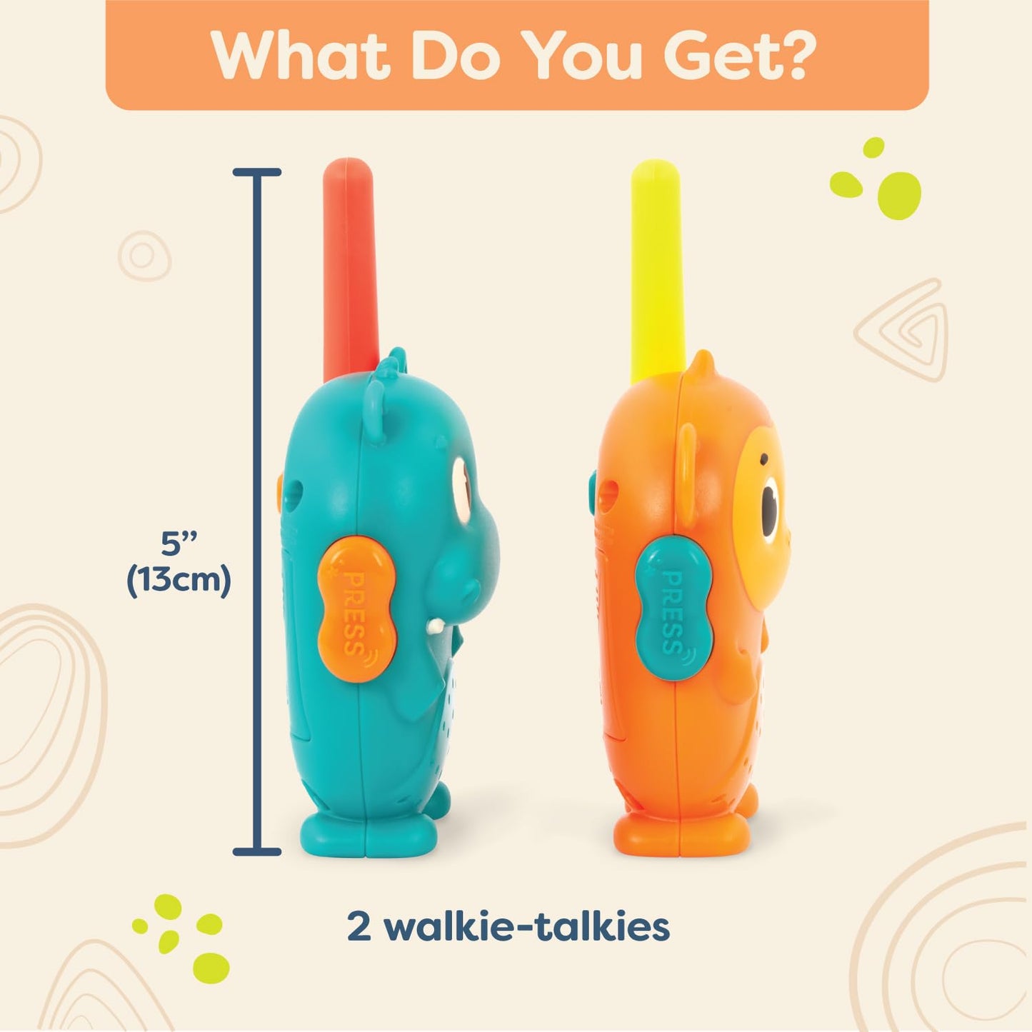 B. Toys- Hippo & Monkey Walkie-Talkies- Walkie Talkie Set – 2-Pack Walkie Talkies – Long 100-Foot Range – Toys For Toddlers, Kids – 3 Years +
