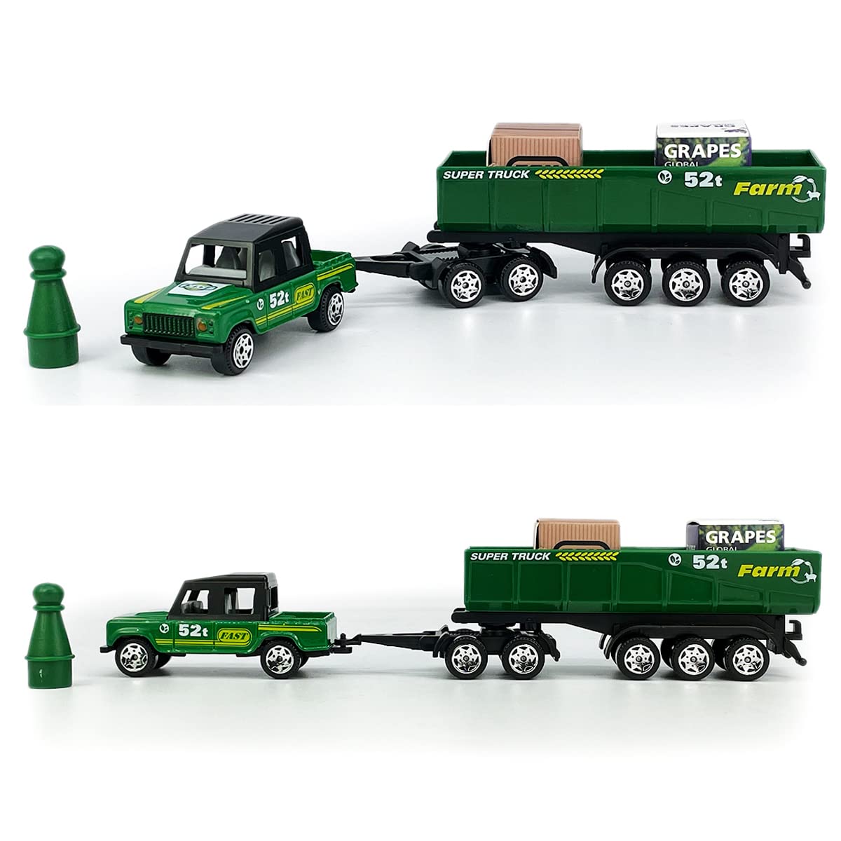 Kid's Farm Toys Tractor Trailer Trucks Vehicle Playset Grain Loader Forklift Pickup Tow Truck Towing Water Tank Log Transport, 1
