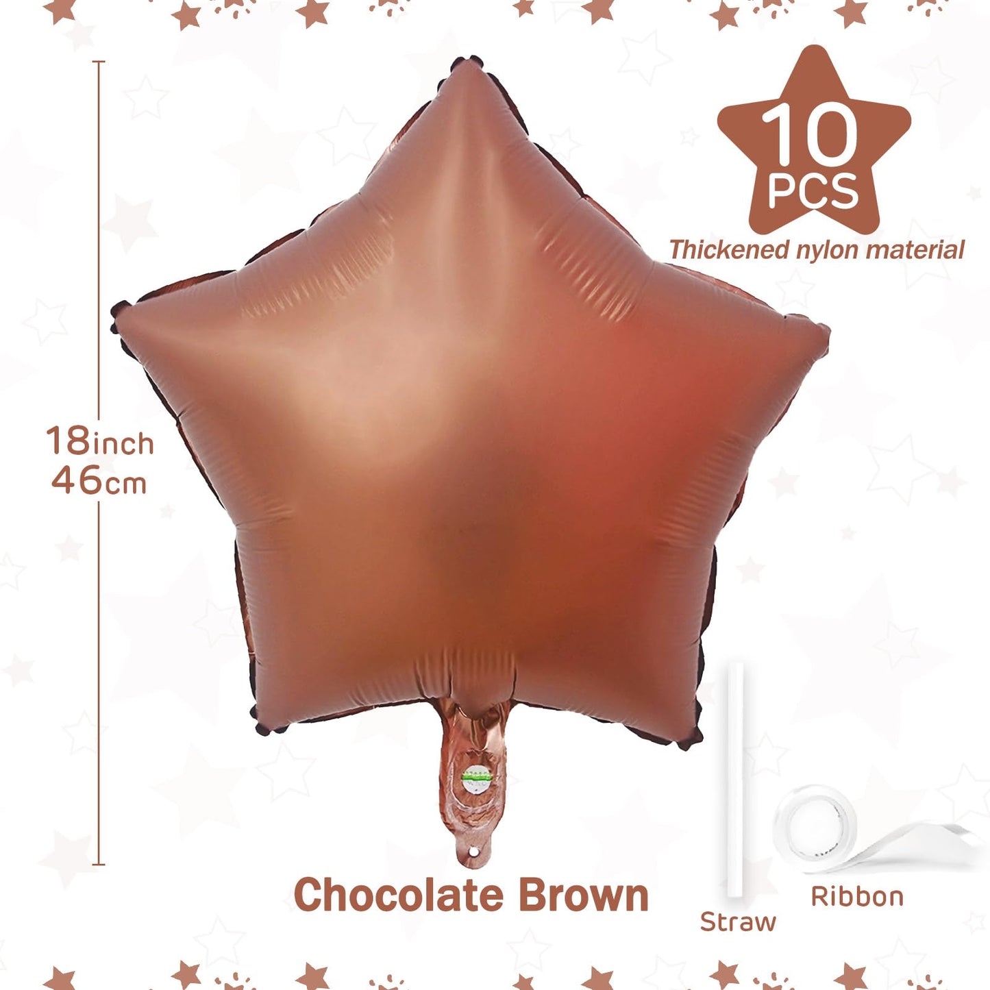 Chocolate Brown Star Balloons 18 Inch, 10 Pcs Chocolate Star Shaped Mylar Helium Foil Metallic Balloon For Birthday Party Decora