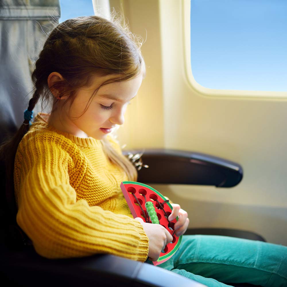 Klt Lacing Toy For Toddlers, Wooden Threading Toys, 1 Apple And 1 Watermelon With Bag, Educational And Learning Montessori Activity For Baby And Kids, Great Car And Plane Puzzle Travel Games