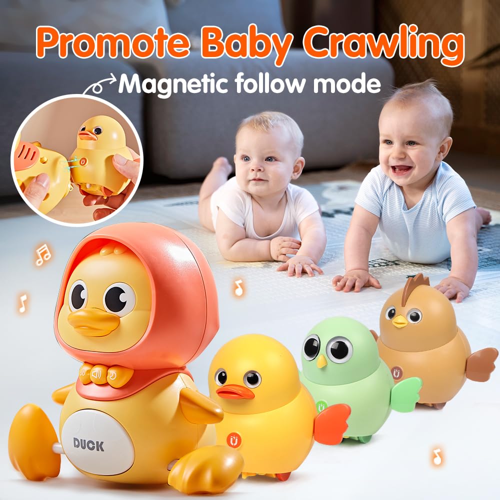 Lustermoon 4 Pcs Baby Toys Musical Duck Crawling Baby Toys Set With Music & Light, Early Learning Educational Toy For Babies 12
