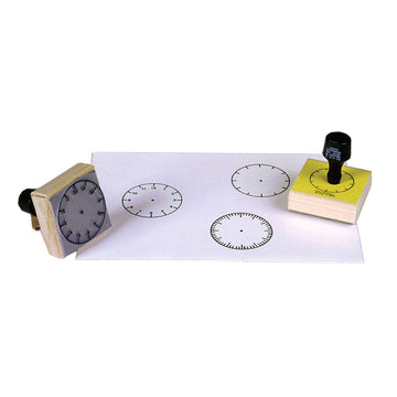 READY 2 LEARN Analog Clock Stamps - Set of 3 - Wooden Stamps for Telling Time Activities and DIY - Use for Flashcards, Worksheet