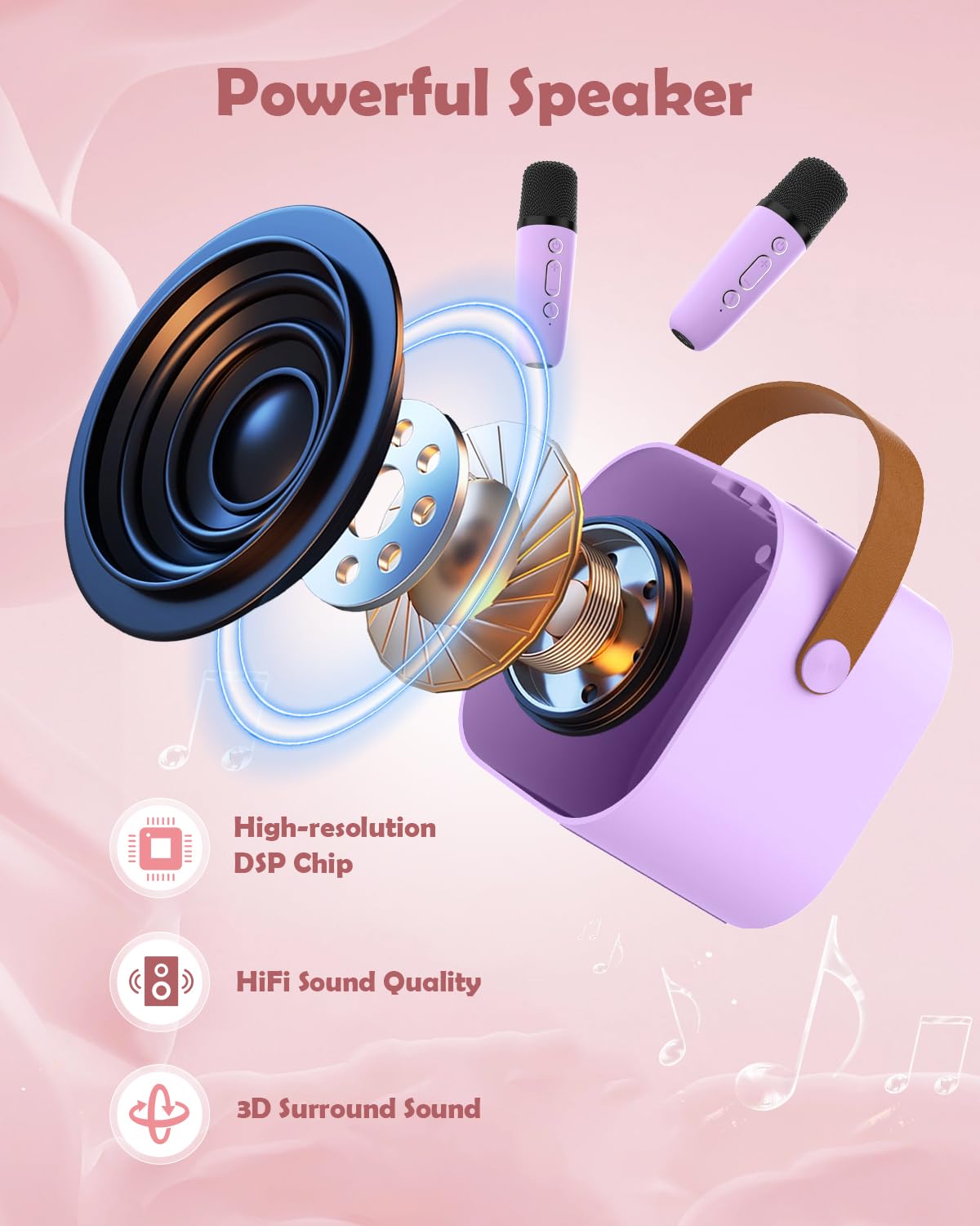 Aplsinvivi Karaoke Machine For Kids Adults, Portable Kid Karaoke Speaker With Wireless Microphone, Gifts For Girls Ages 4, 5, 6,