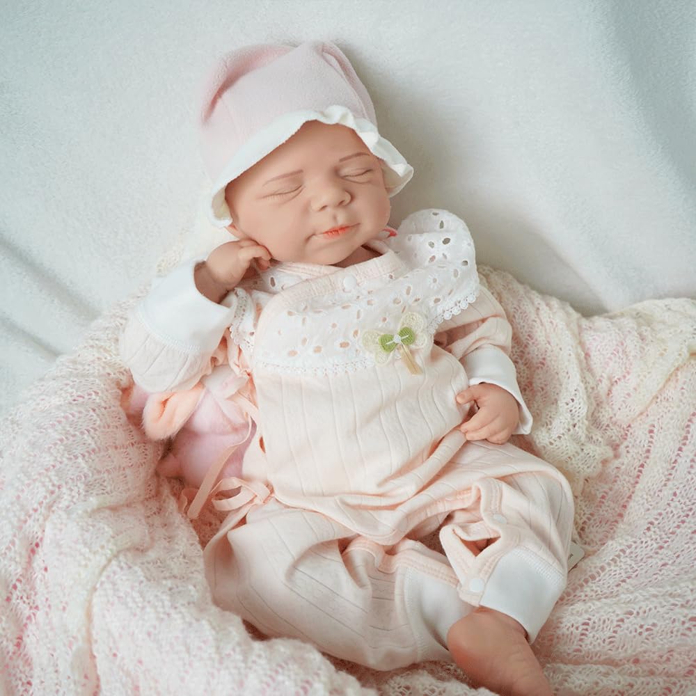 Softmary 18-Inch Full Silicone Newborn, Lifelike Reborn With Realistic Veins, Sleeping Realistic Silicone Newborn