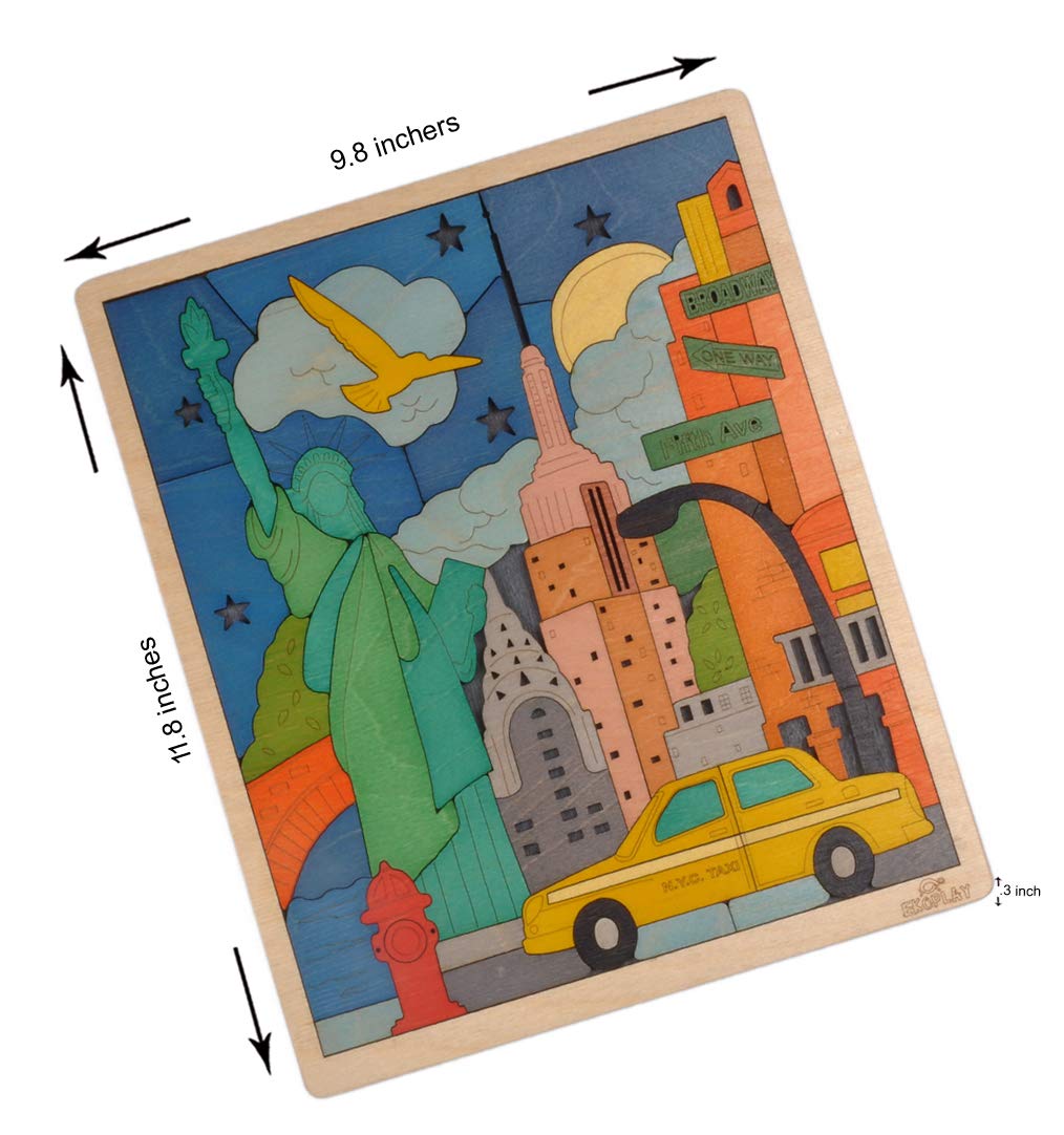 New York City Puzzle for Kids | 75 Piece Wooden Jigsaw Puzzle | Learning Educational Toys Gifts for Boys Girls 3+ Years | Discov