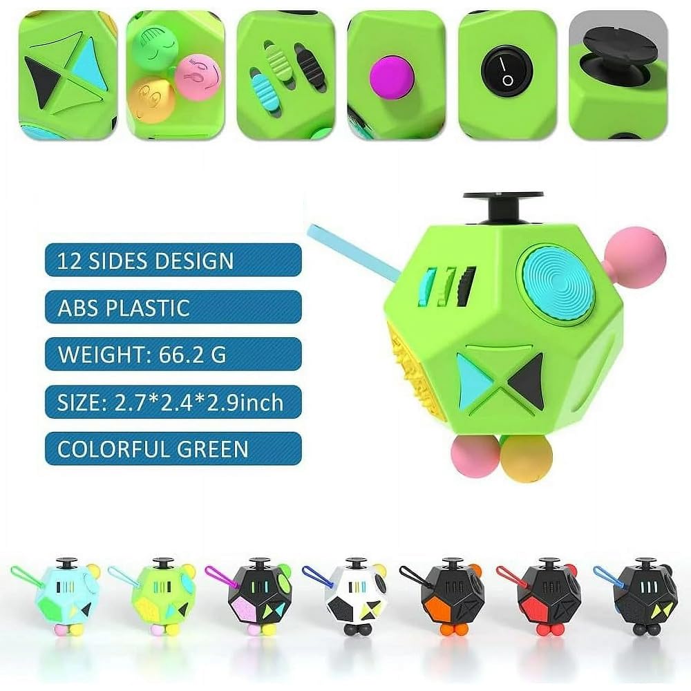 Fidget Dodecagon –12-Side Fidget Toys Cube Relieves Stress And Anxiety Anti Depression Cube For Children And Adults Easter Basket Stuffers Gift Idea (B1 Green)