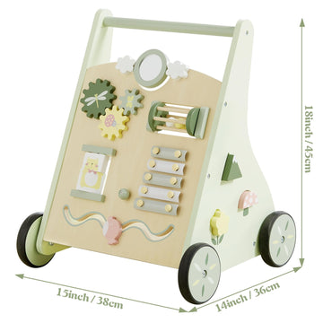 Beright Wooden Baby Walker Push And Pull Learning Activity Walker Kids’ Activity Toy Multiple Activities Center Develops Motor Skills & Stimulates Creativity(Green)