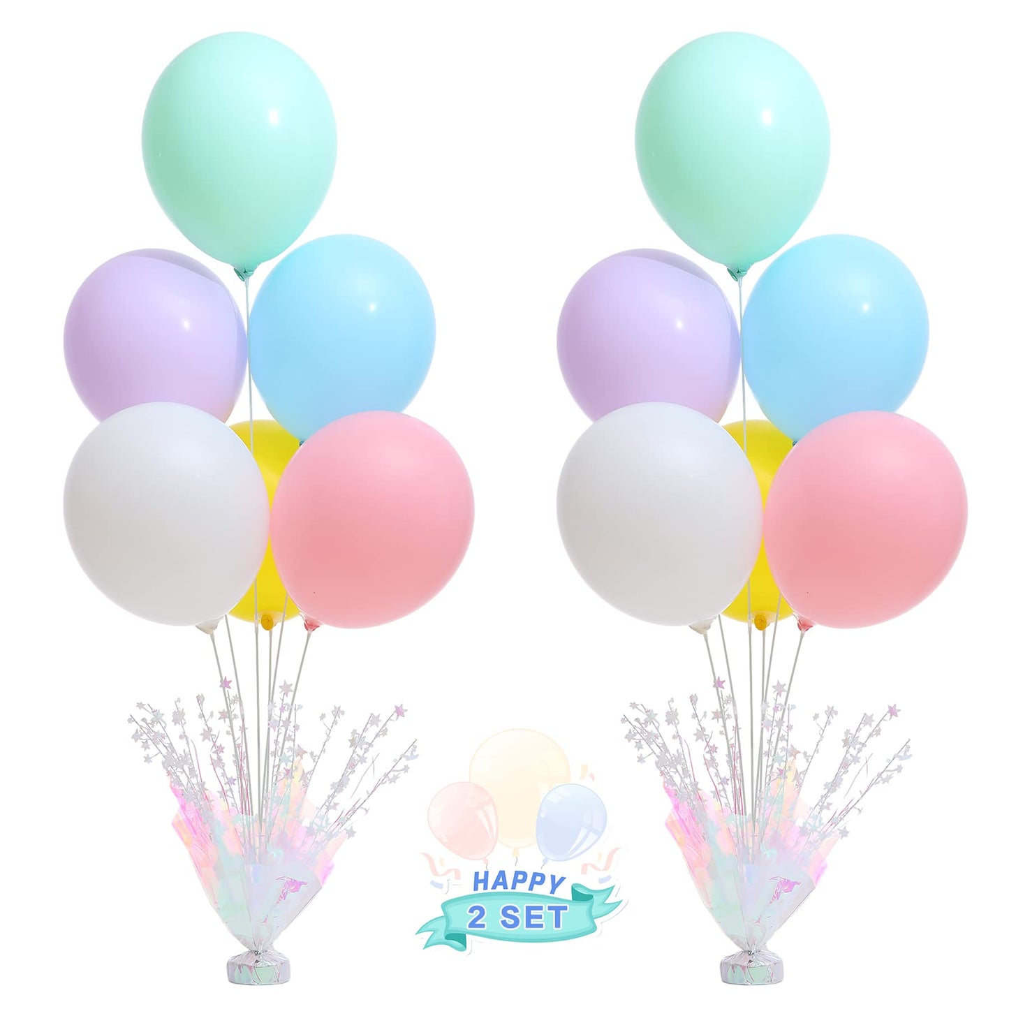 2 Set Pastel Birthday Decorations Rainbow Party Table Balloons Centerpiece Stand Kit For Girls Baby Shower Wedding Prom Graduation Table Decorations