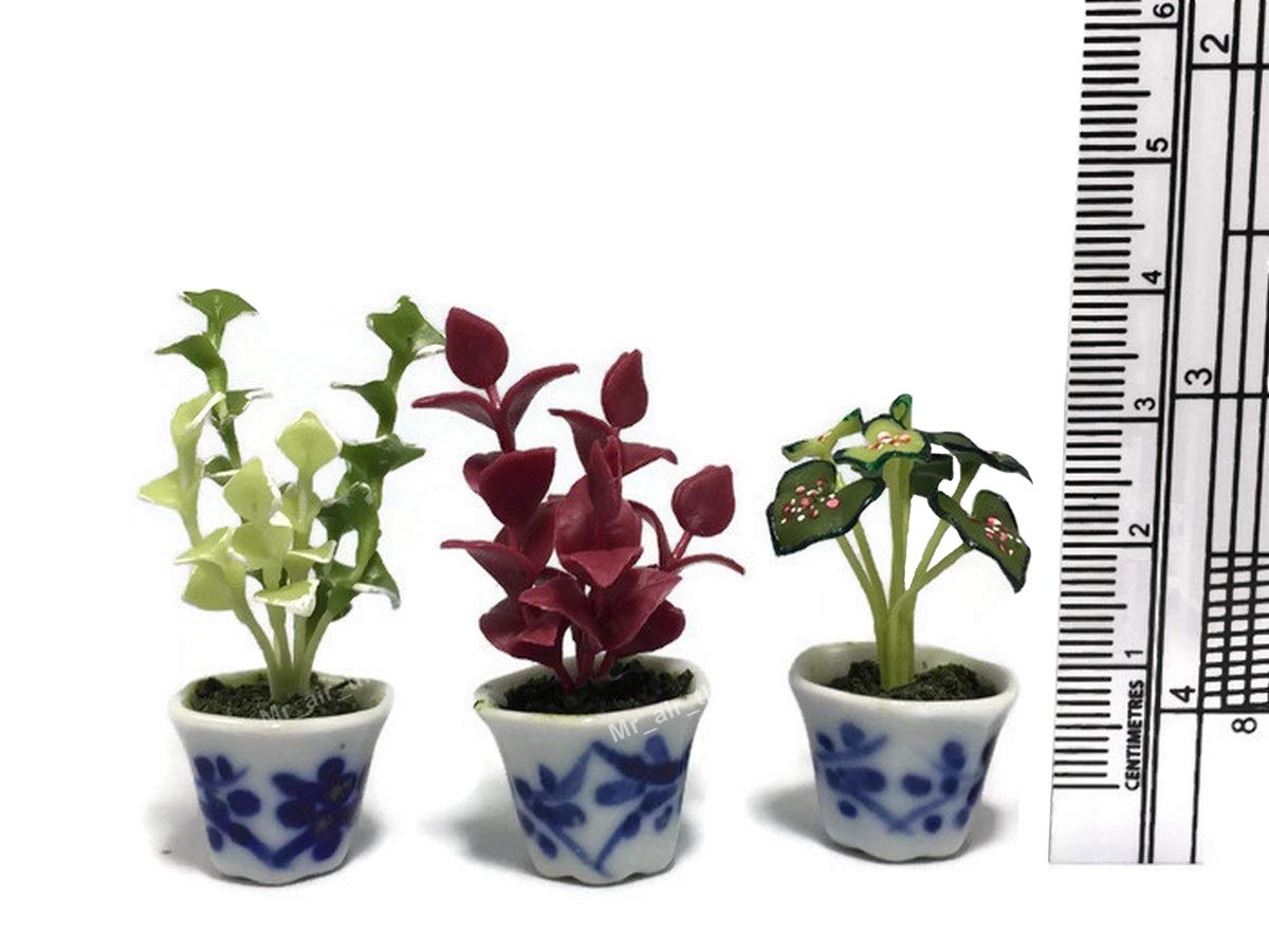 3pc Miniature Flower Clay Dollhouse Fairy Garden Mini Plant Trees Ceramic Paint Furniture Bundles Artificial Flowers Tiny Orchid