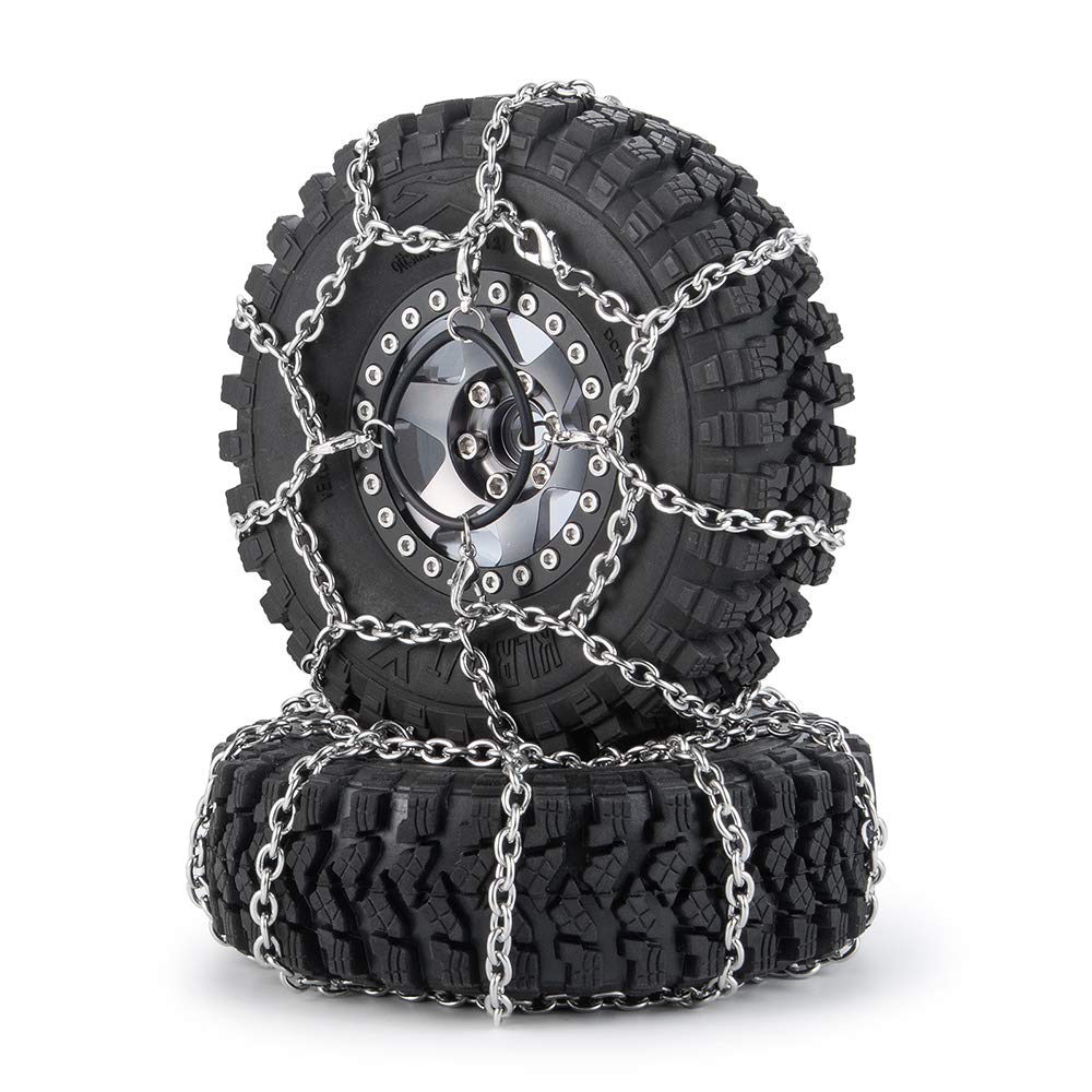 WEFEINO 4Pcs 1.9/2.2inch Wheel Tires Metal Snow Chains for 1/10 TRX-4 Axial SCX10 90046 RC Crawler Car (105MM)