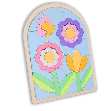 Lasoba Kids Puzzles - Wooden Color Shapes Puzzles For Toddlers Ages 3-6, Montessori Toys, Great Gifts For 3+ Year Olds (Flowers)