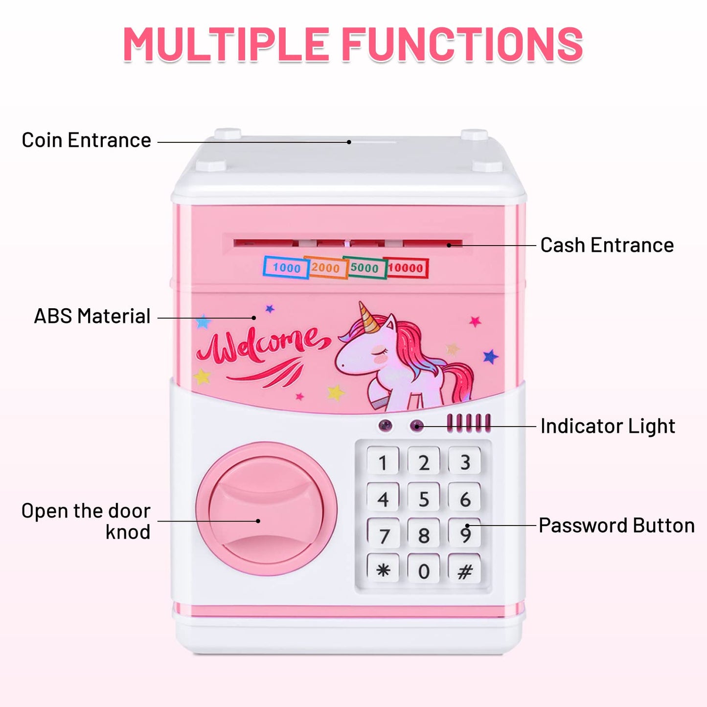 Gudoqi Password Piggy Bank, Digital Electronic Money Bank, Mini Atm Cash Coin Saving Can Toys, Birthday Gifts For Kids, Pink Unicorn