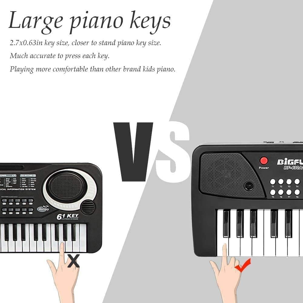 Leeqee Black 37 Keys Kids Piano Keyboard, Portable Electric Musical Instruments Piano With Microphone, Learning Educational Gift