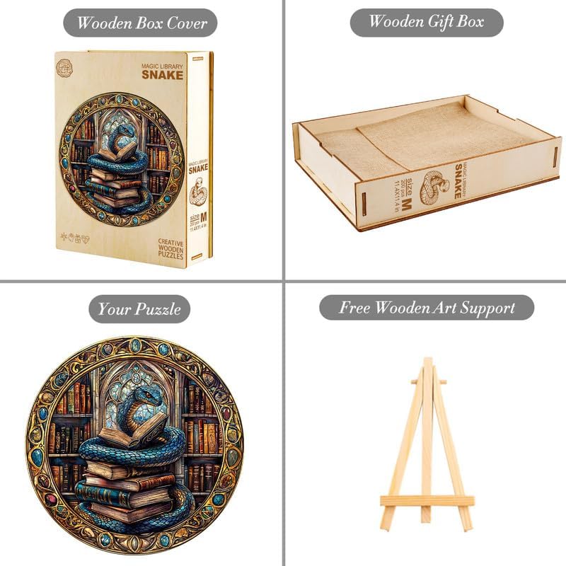 Jigfoxy Wooden Puzzle for mature-themeds Snake Visual Horse Wooden Jigsaw Puzzles for mature-themed Unique Animal Shape Wood Cut Puzzles Christmas Thanksgiving Gifts for Friends Family (L-13.4 * 13.4in-300pcs)