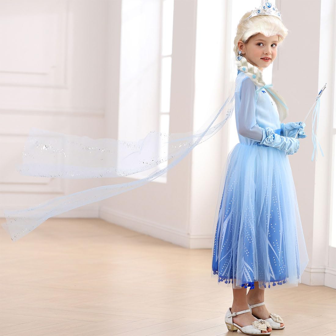 Itvti Elsa Costume Toddler Girls Snow Princess Dress Blue Cosplay Outfit With Wig For Halloween Birthday Party Christmas, 2-3T (Tag 100)