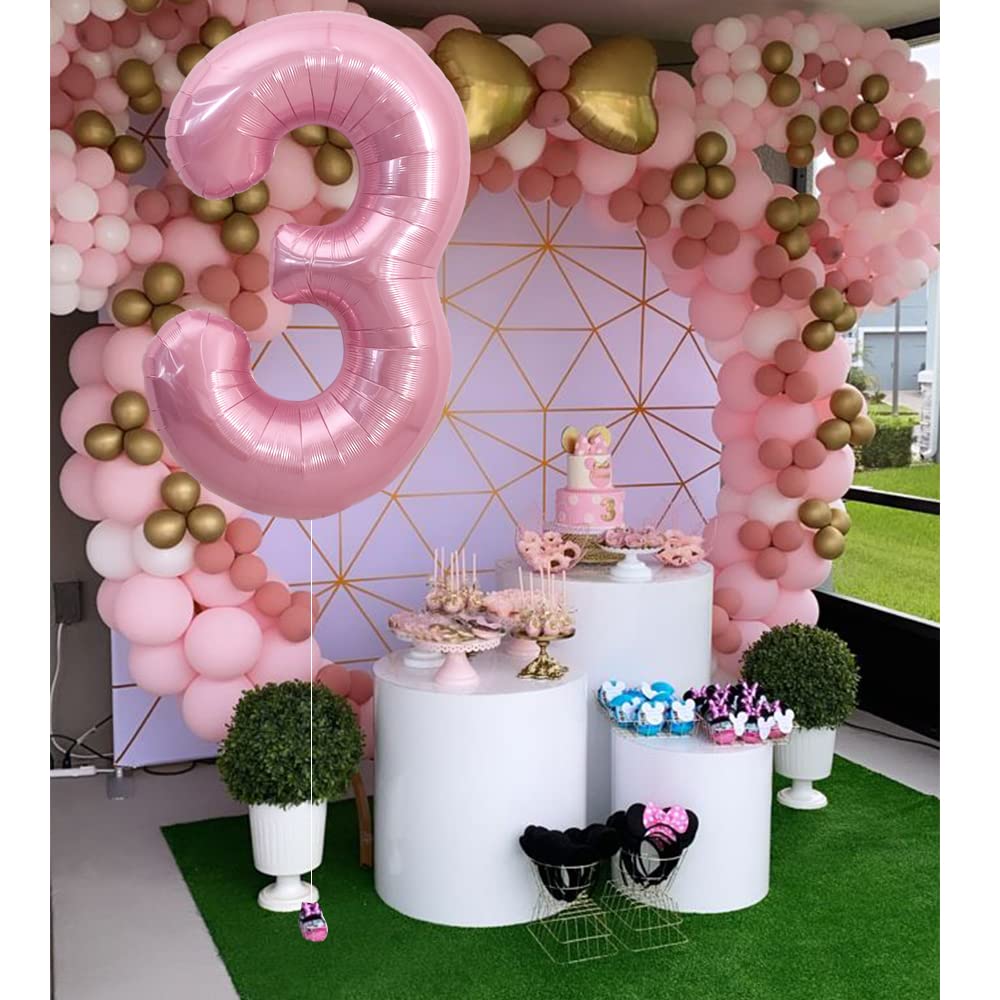 Toniful 40 Inch Light Pink Large Numbers Balloons 0-9, Number 3 Digital 3 Helium Balloons, Pink Foil Mylar Big Number Pastel Bal