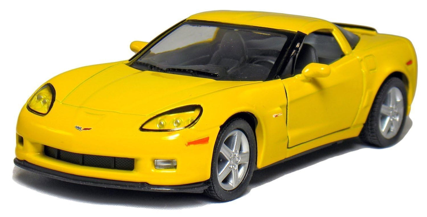 KiNSMART 2007 Corvette Z06 Die Cast Model Toy Car, 1:36 Scale, Yellow, Pullback Action, KT5320D-Yellow