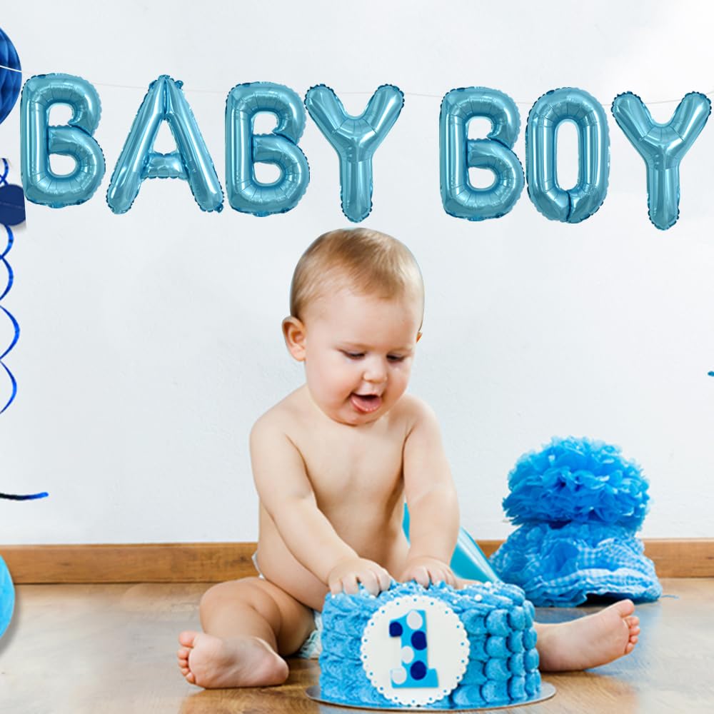 Toniful 52 Pieces 16 Inch Light Blue Letter A-Z Balloons,Custom Phrase Mylar Foil Alphabet Letter Diy Personalized Phrase Banner