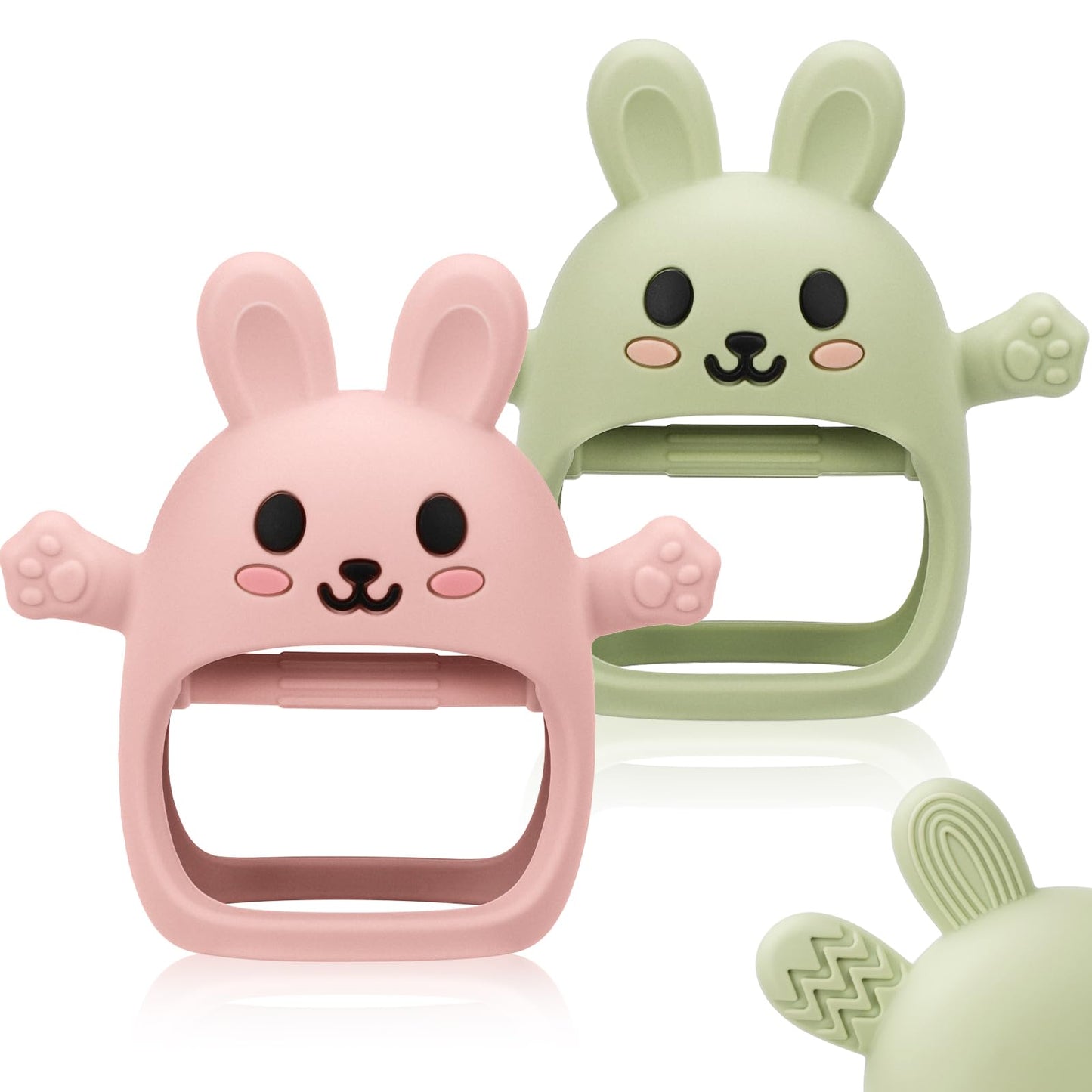 Easter 2 Pack Baby Teething Toys for 3-6 6-12 Months, Soft Silicone BPA Free Bunny Teething Mitten, Easter Basket Stuffers Chew