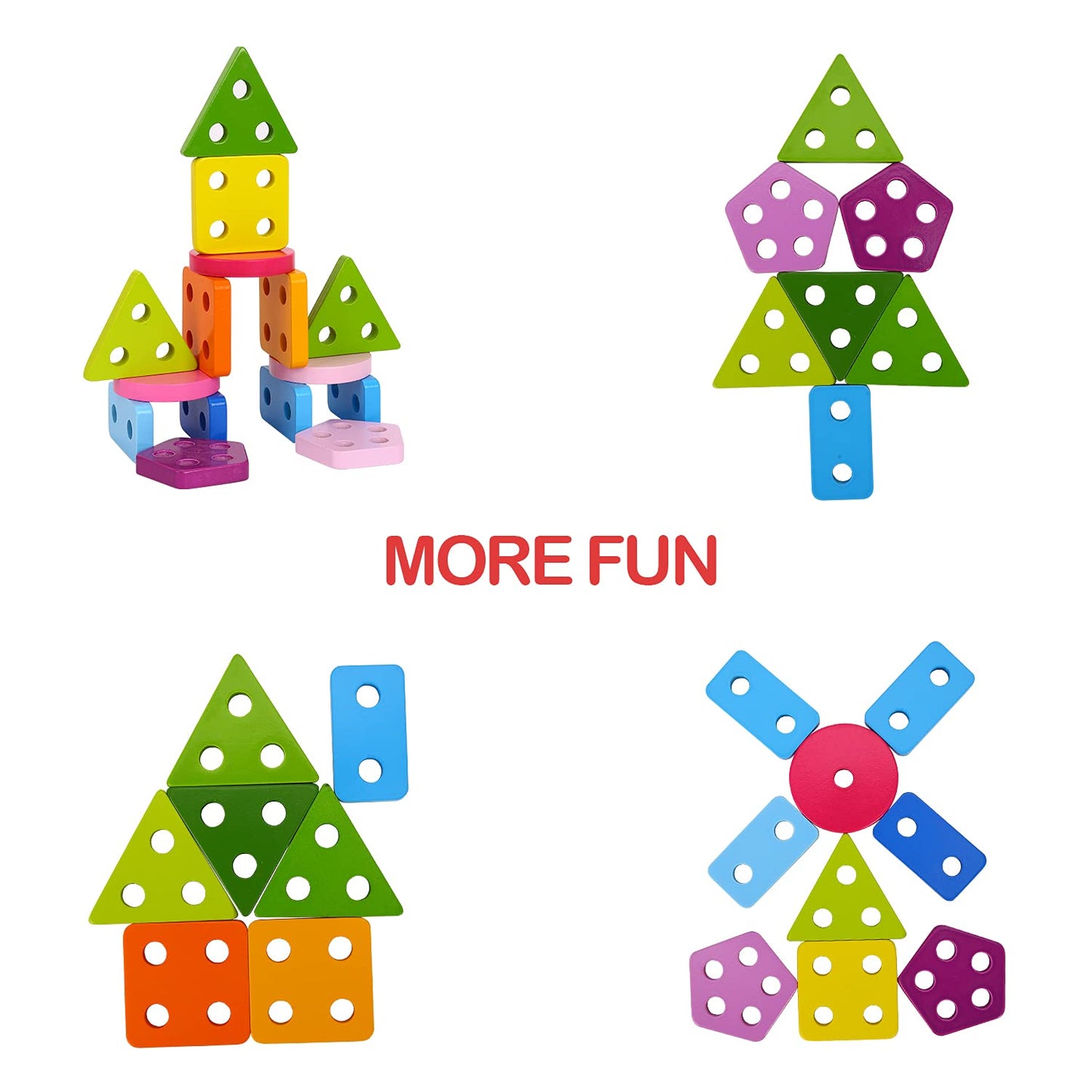 Tookyland Wooden Geometric Shape Sorter - 21Pcs Shape And Color Recognition Toy, Ages 2+
