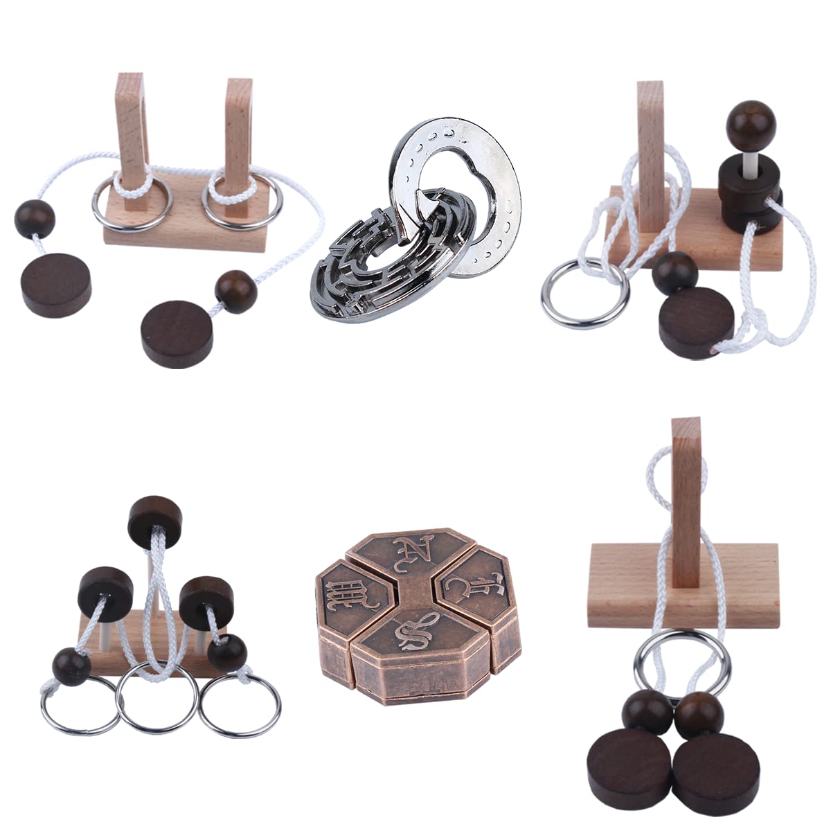 Wooden And Metal 3D Unlock Interlock Assorted Brain Teasers Puzzles