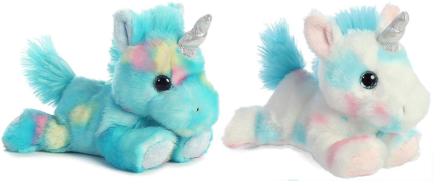 Aurora Bundle Of 2 Stuffed Beanbag Animals - Blueberry Ripple Unicorn And Cake Pop Unicorn, Blue/White, Multicolor