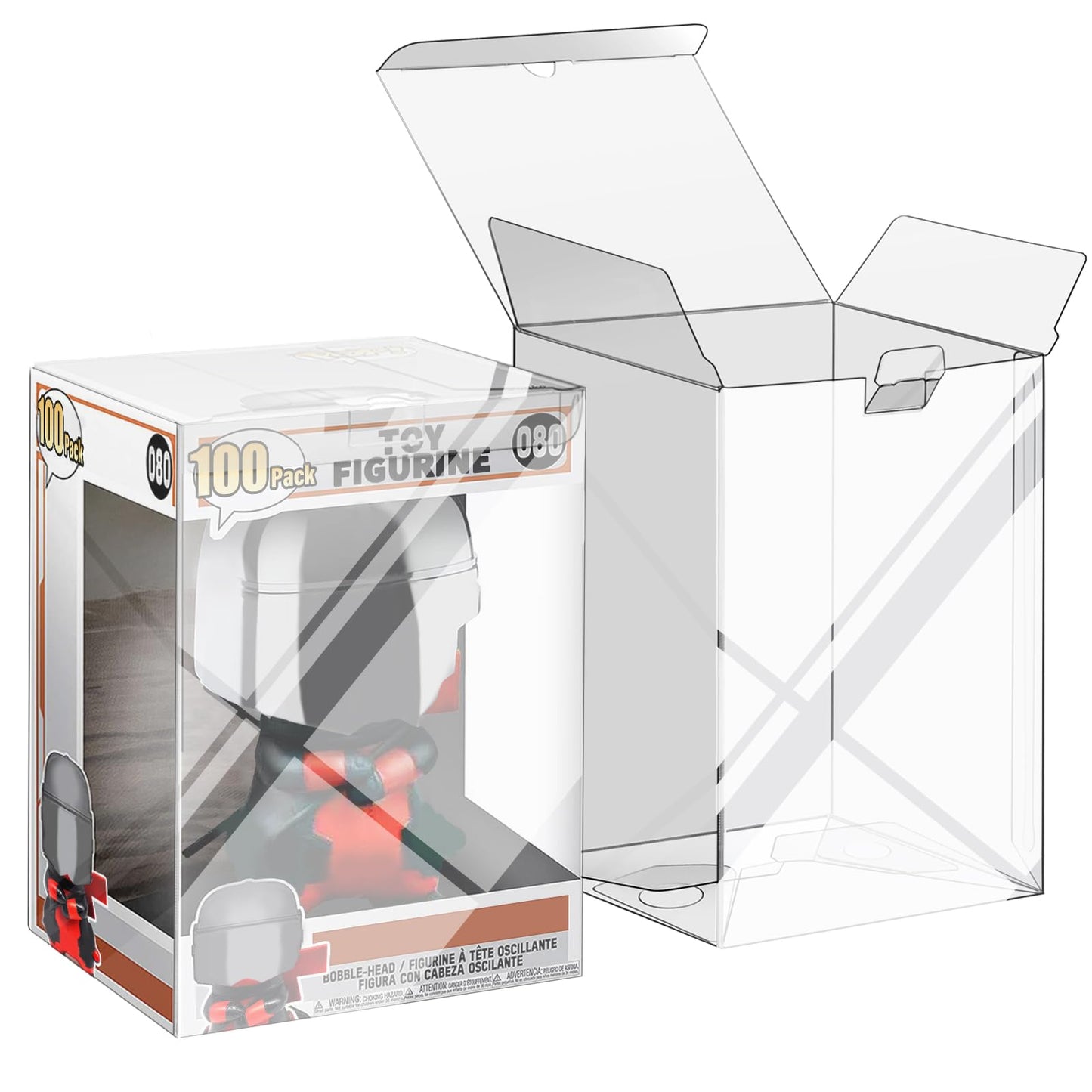 100 Pack Protectors Case Compatible With Funko- 4' Inch Pop Vinyl Figures, Crystal Clear Protectors, Heavy Duty Display Box W/ Protective Film & Locking Tab