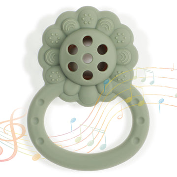 Dirbabi Rattle Teether, Lion Shape Montessori Baby Sensory Teething Toys, Food Grade Silicone Bpa Free, Newborn Essentials Must Haves (Shifting Sand Sage)