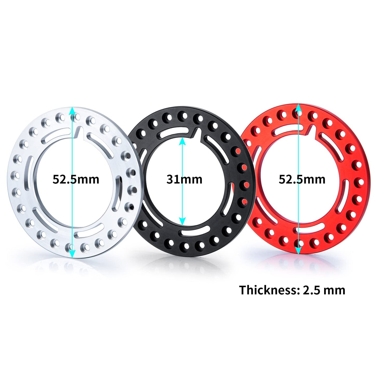 RCLIONS 4pcs Aluminum 1.9inch RC Beadlock Wheel Rim Replacement Ring for 1/10 RC Crawler Car 1.9'' Wheels/Rims (Red)