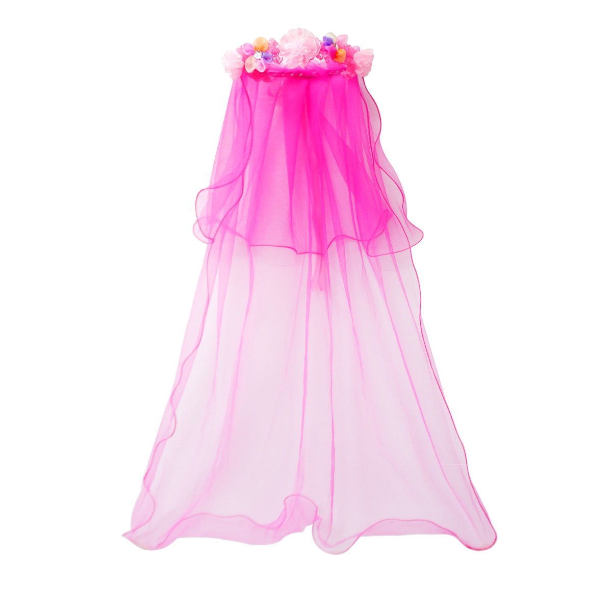 Fedio 4Pcs Girls Princess Fairy Costume Set With Wings, Tutu, Wand And Floral Wreath Veil For Children Ages 3-6 (Hot Pink)