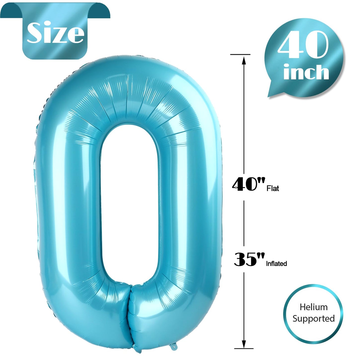 Pearlescent Blue Number Balloon 40 Inch, 0 Number Balloons, 10 20 30 40 50 Numbers Balloon Birthday Decorations, Party Supplies