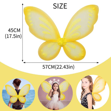 Nenmatte Fairy Girls Wings,Girls Butterfly Wing For Birhday Party,Sparkle Angel Wings Halloween Costume Dress Up For Kids Women (Yellow)