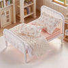 Minamzee 1:12 Dollhouse Furniture Bed 1 Set Miniature Fairy Pastoral Style White Rattan Bed with Removable Lace Bedding Modemn Bedroom Furniture Accessories Set