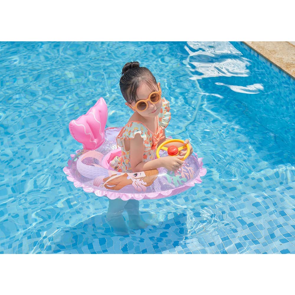Baby Swimming Float Inflatable Baby Mermaid Swim Ring With Seat And Handle,Children Waist Float Ring Pool Floats Toys Fun Water
