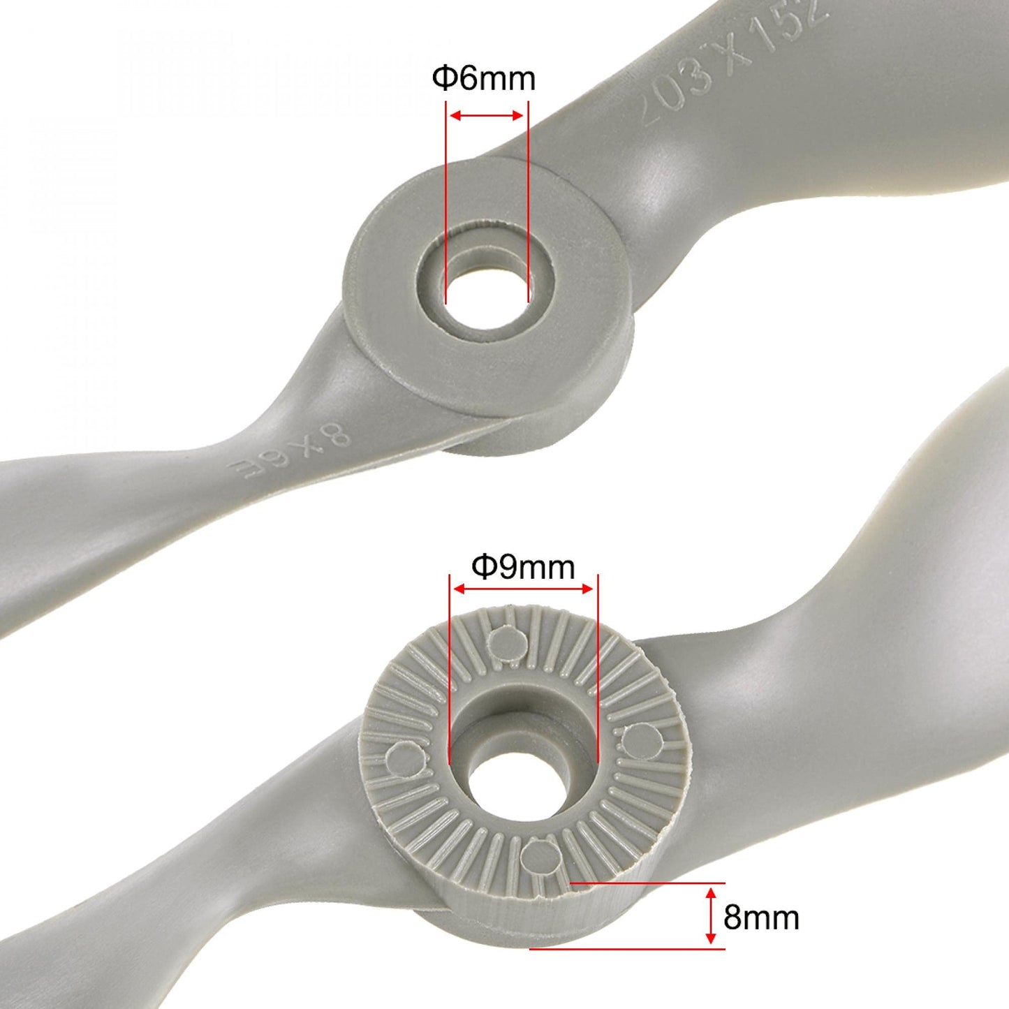 Uxcell Rc Propellers Cw 8X6 Inch 2-Vane For Airplane Nylon Gray 2Pcs With Adapter Rings