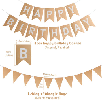 Zwiebeco Brown Birthday Party Decoration Supplies-Brown Kraft Happy Birthday Sign Banner Triangle Flag Bunting Banner Pennant Ga