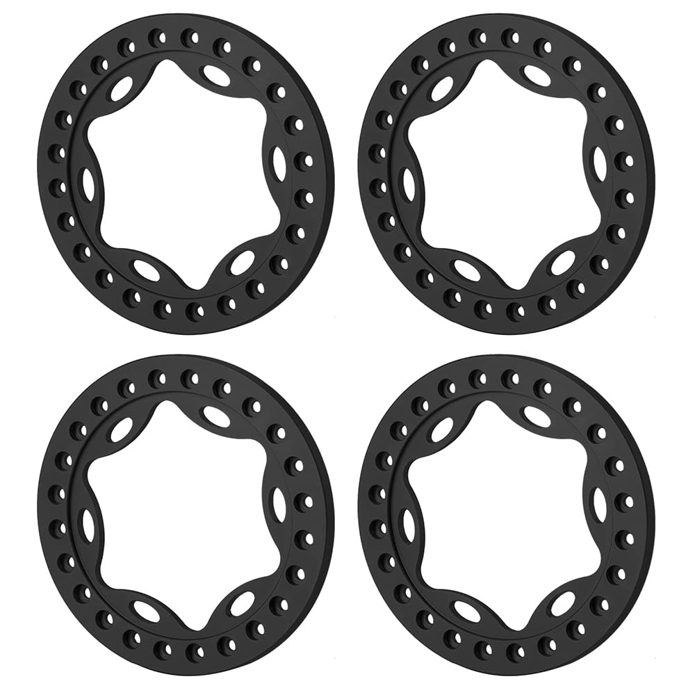 RCLIONS 4pcs 2.2inch RC Beadlock Wheel Rim Replacement Ring Aluminum Metal for 1/10 RC Crawler Car 2.2'' Wheels (Black)