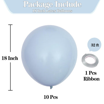Kalor 18 Inch Pastel Blue Balloons, 10Pcs Thick Latex Round Helium Balloons For Birthday Family Party Wedding Party Baby Shower Decoration Supplies
