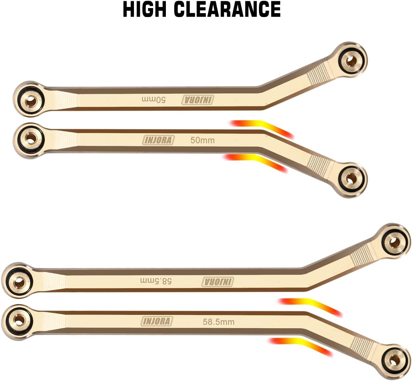 INJORA Brass High Clearance Front 4 Links Set 37g Heavy Brass Links for SCX24 C10 JLU Bronco Base Camp Axial 1/24 RC Crawler Car