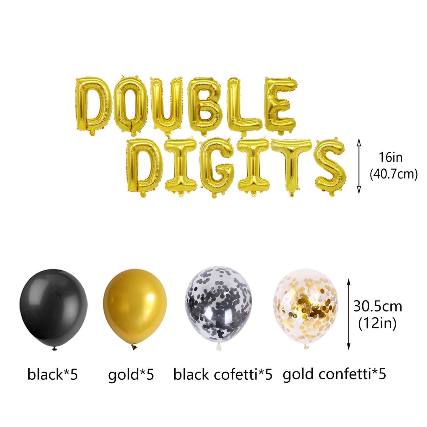 10Th Birthday Decorations For Boys, Double Digits 10Th Birthday Decoration, Black Gold 10Th Birthday Banner Number 10 Foil Ballo