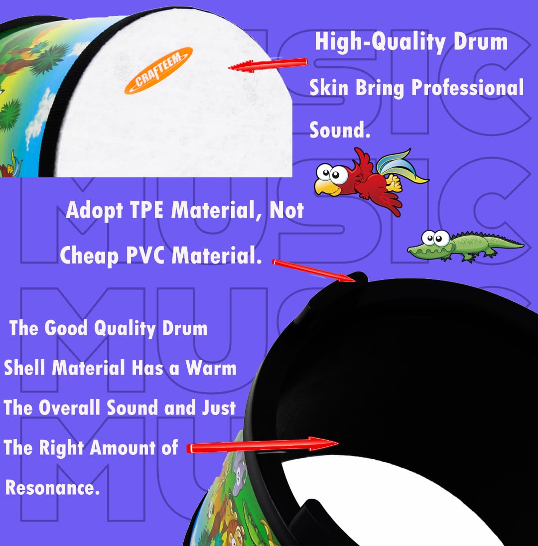 Crafteem Floor Tom Drum For Kids 8-Inch Percussion Instrument Music Drum With 2 Mallets And Color Maracas For Baby Children Spec
